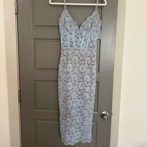 V. Chapman Blue Sheath Midi Dress Spaghetti Strap